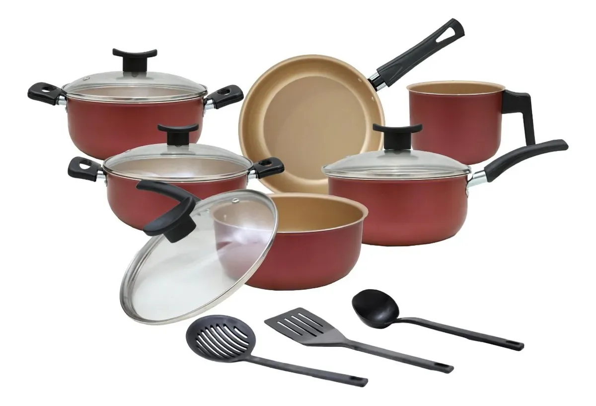 Jogo De Panelas De Cozinha Teflon 10 Peças Bianco Premium/vermelho