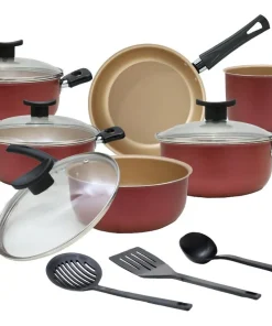 Jogo De Panelas De Cozinha Teflon 10 Peças Bianco Premium/vermelho