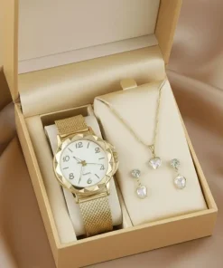 Relógio Feminino+ Colar Pingente Brincos Folheado A Ouro 18k