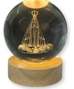 Luminária Abajur Mesa Base Madeira Bola Cristal 3d Led
